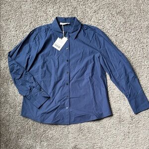 Everlane NEW Lantern Sleeve Button-Up Shirt Lazuli Blue Cotton Size 6
